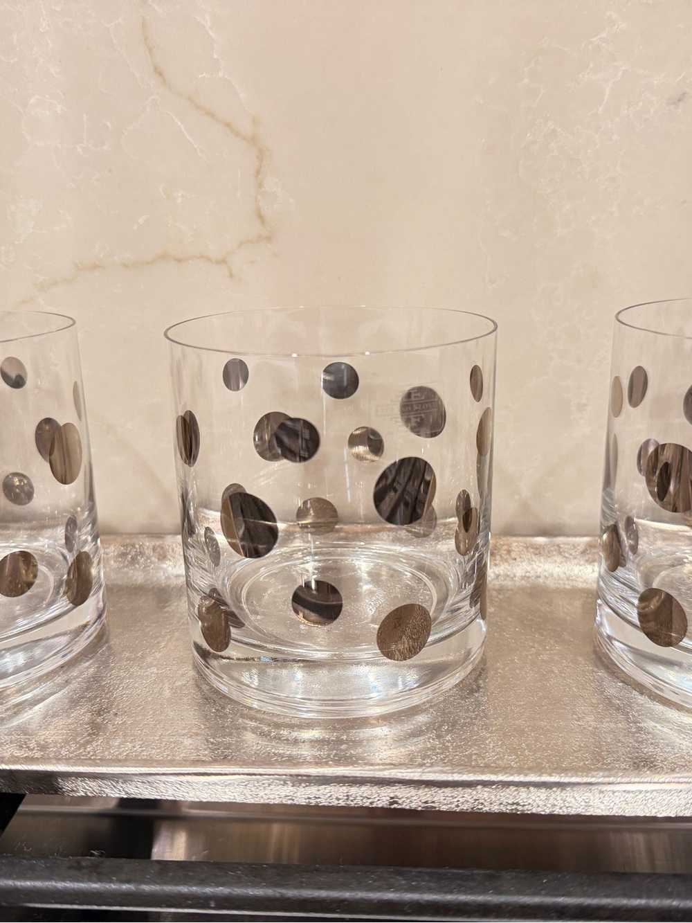 Fritz and Floyd Glass Polka Dot- Metallic Dot Accent, Mid-Cenhury Style